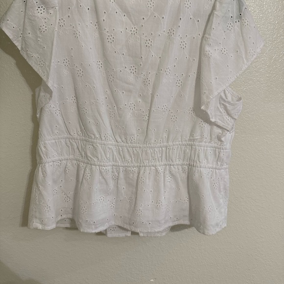 Time and Tru White Eyelet Blouse Flutter Sleeve Peplum Top Cottagecore - Picture 6 of 7